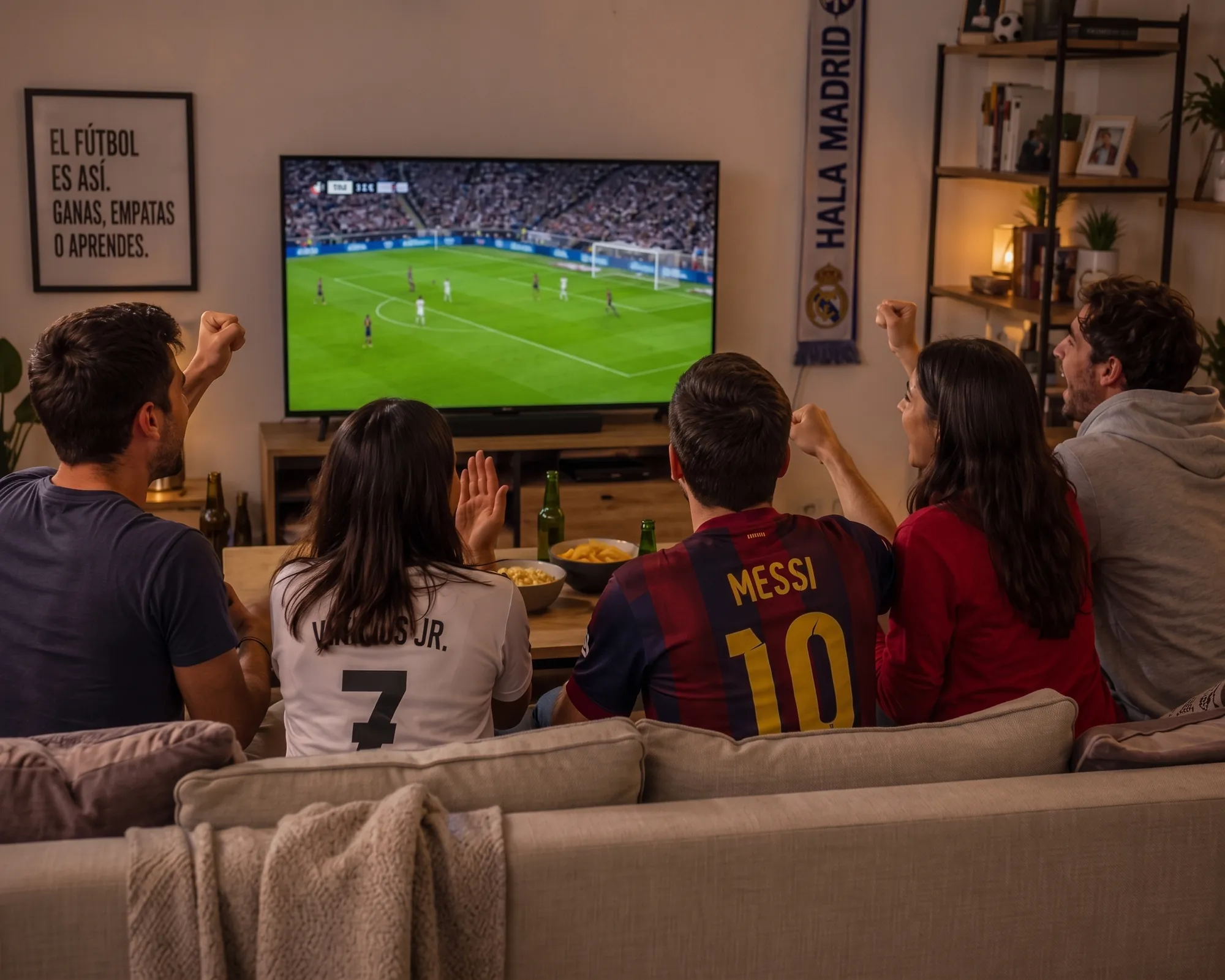 Vrienden kijken voetbal; zonder diamond iptv storing blijft het beeld scherp